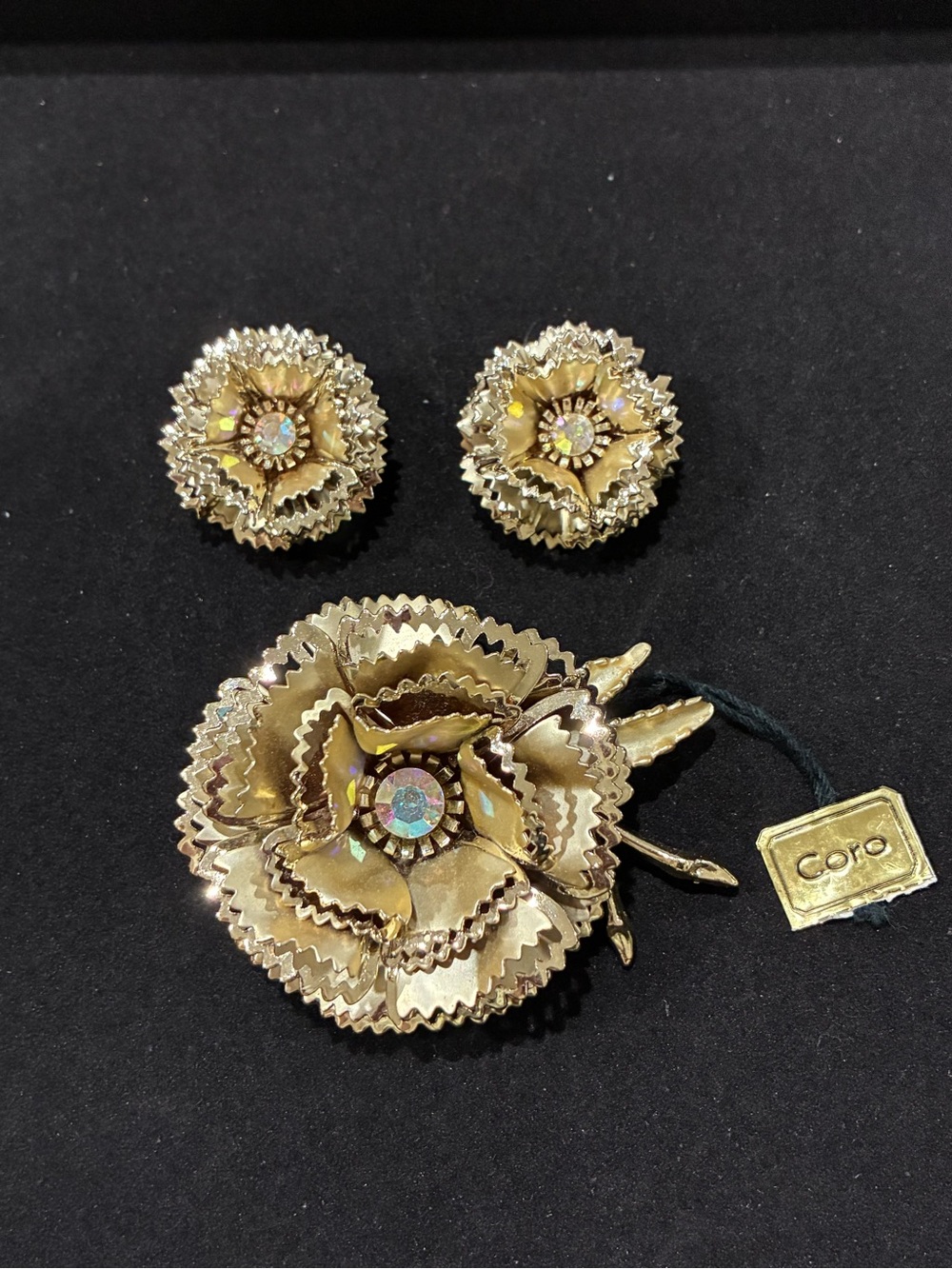 Vintage Mid Century Coro Gold Floral AB Parure Set